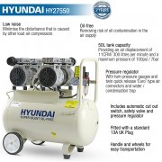 Hyundai HY27550 11CFM, 1500w 2HP, 50 Litre Oil Free Low Noise Electric Air Compressor